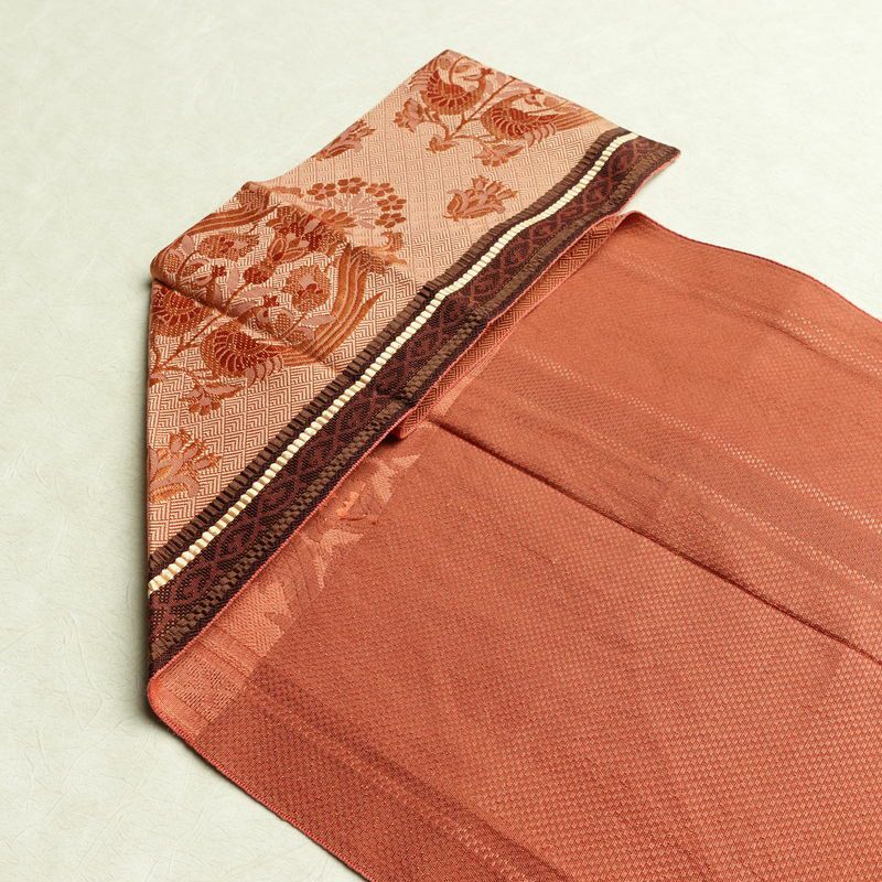 名古屋帯 六通柄 正絹 幾何学柄・抽象柄 松葉仕立て 帯 茶_画像16