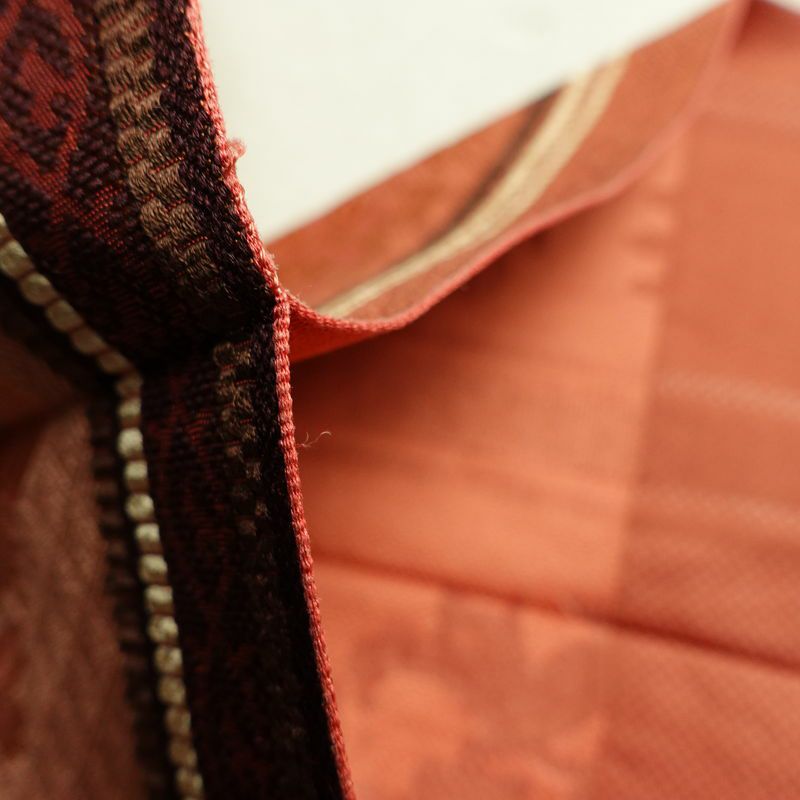 名古屋帯 六通柄 正絹 幾何学柄・抽象柄 松葉仕立て 帯 茶_画像17