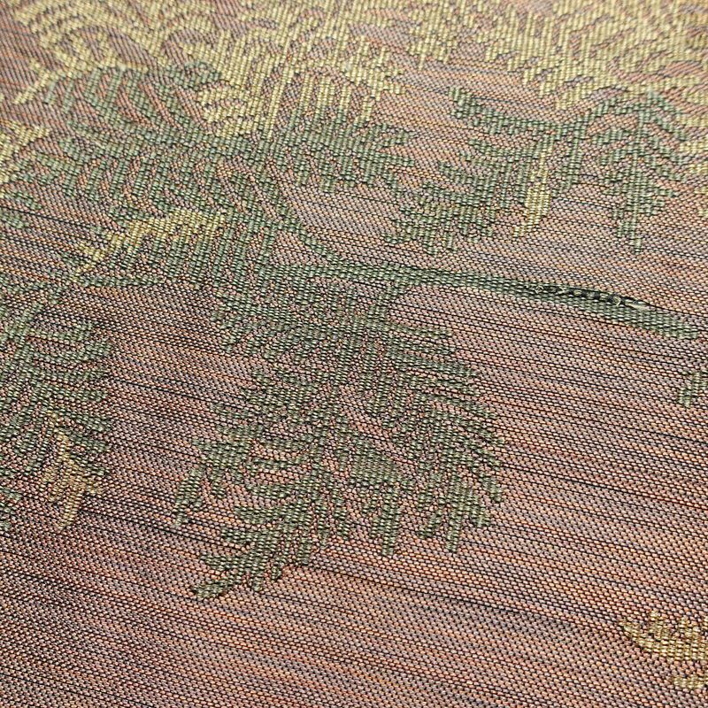 名古屋帯 太鼓柄 良品 正絹 木の葉・植物柄 名古屋仕立て 帯 小豆・エンジ_画像3