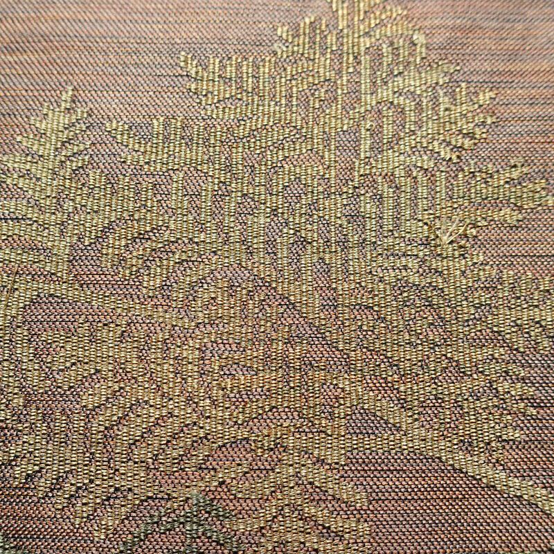 名古屋帯 太鼓柄 良品 正絹 木の葉・植物柄 名古屋仕立て 帯 小豆・エンジ_画像4