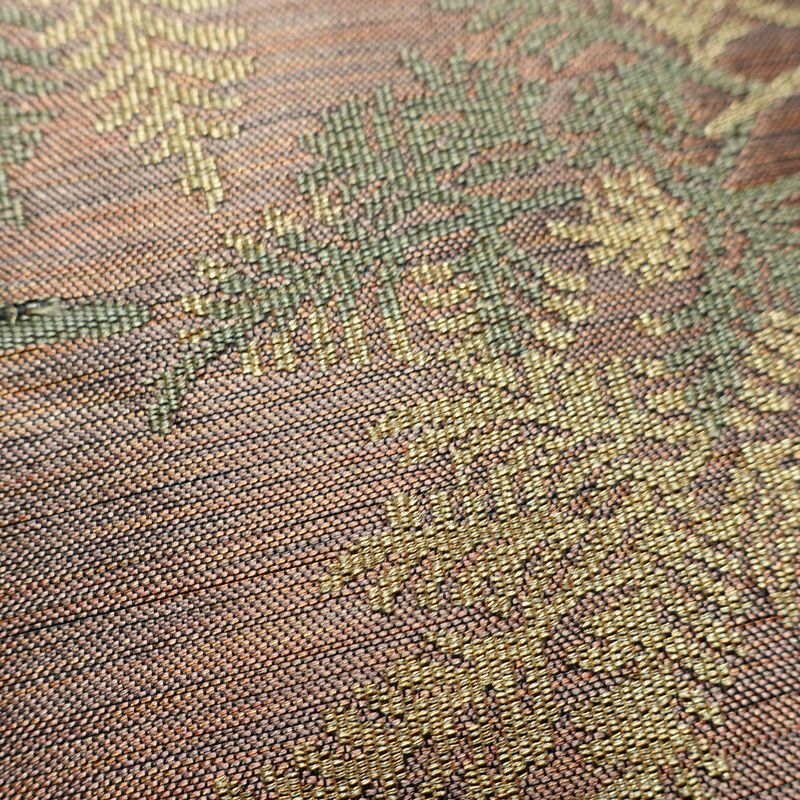 名古屋帯 太鼓柄 良品 正絹 木の葉・植物柄 名古屋仕立て 帯 小豆・エンジ_画像5