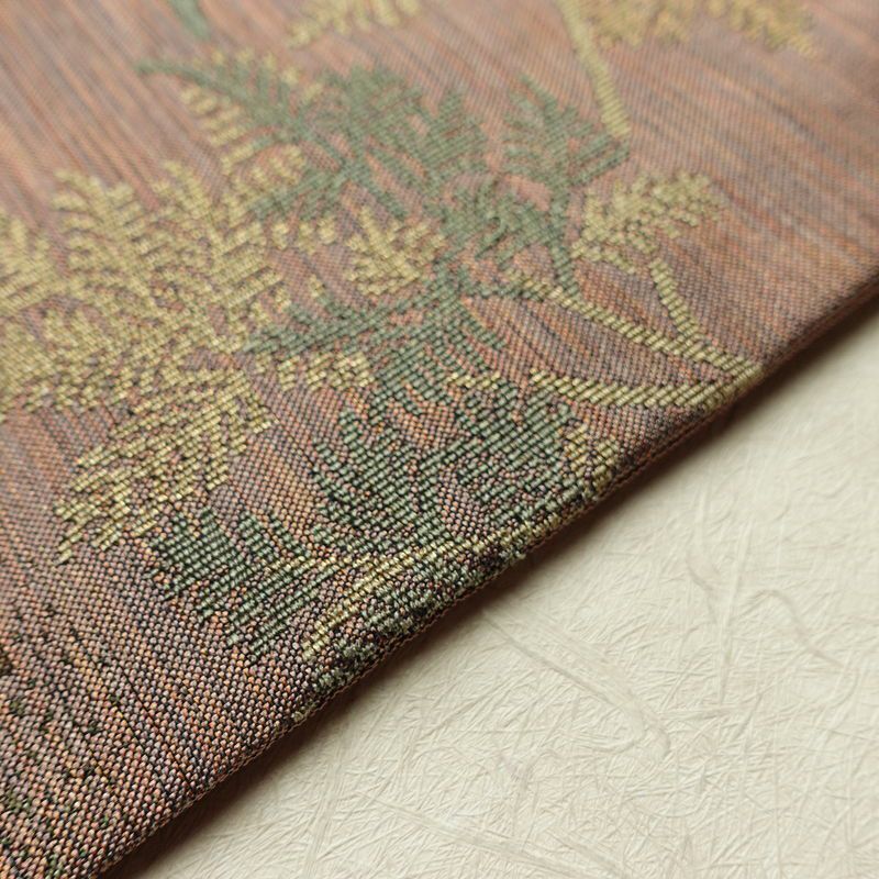 名古屋帯 太鼓柄 良品 正絹 木の葉・植物柄 名古屋仕立て 帯 小豆・エンジ_画像12