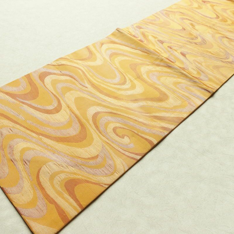 名古屋帯 六通柄 正絹 流水・波柄 名古屋仕立て 帯 橙_画像7