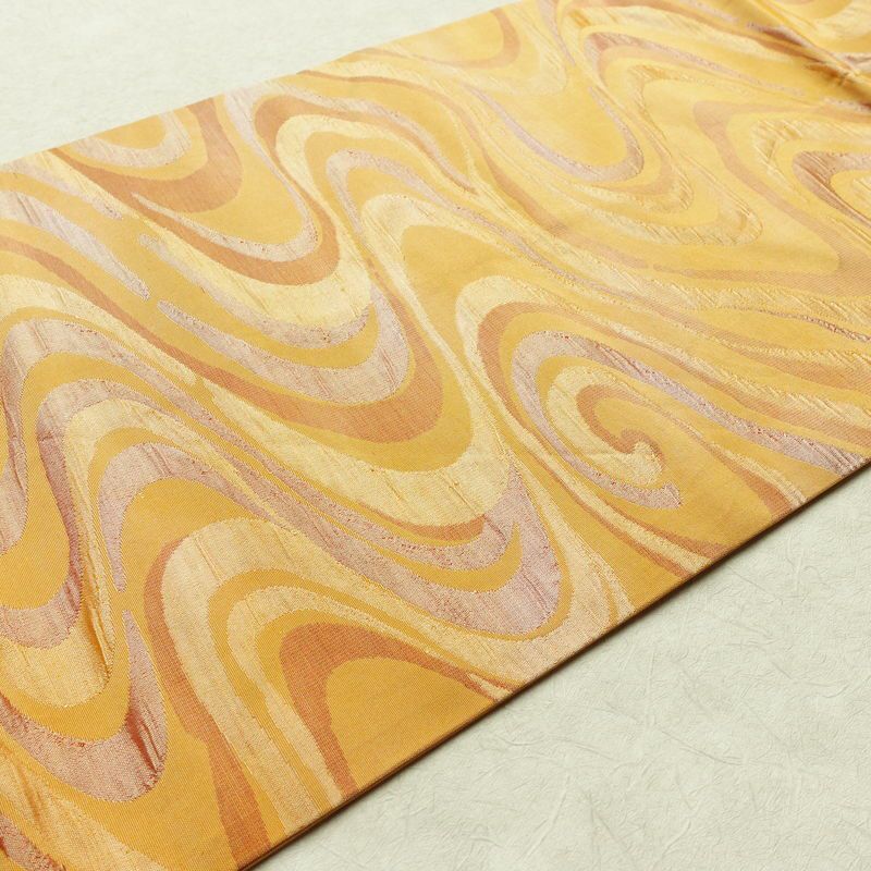 名古屋帯 六通柄 正絹 流水・波柄 名古屋仕立て 帯 橙_画像9