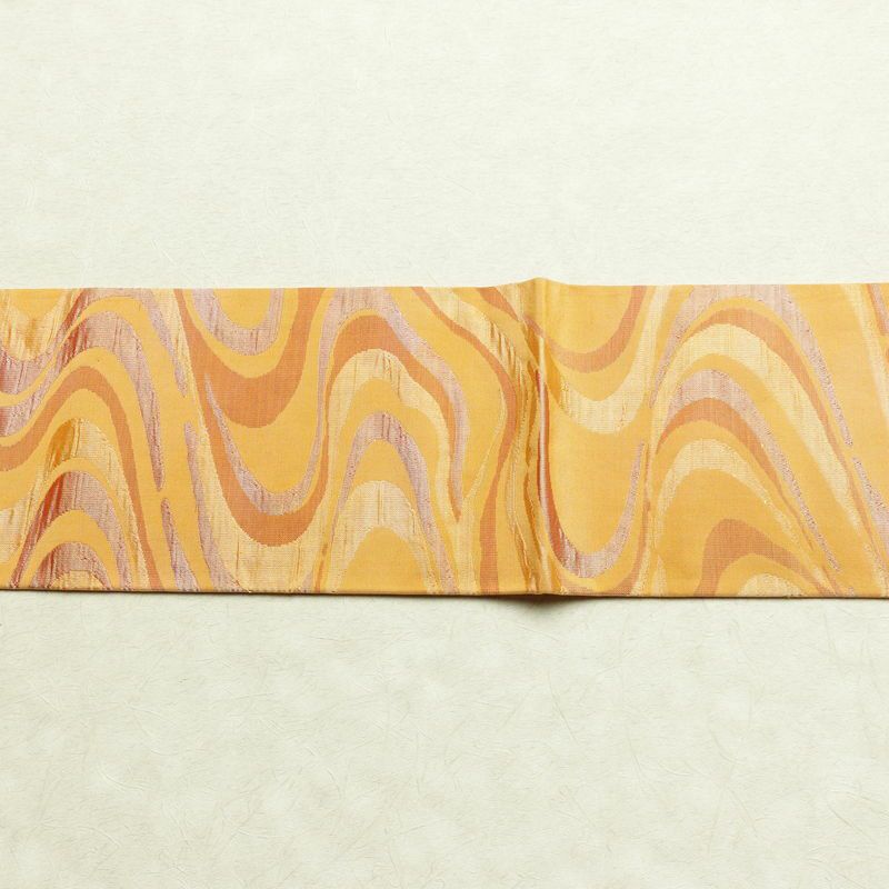 名古屋帯 六通柄 正絹 流水・波柄 名古屋仕立て 帯 橙_画像10
