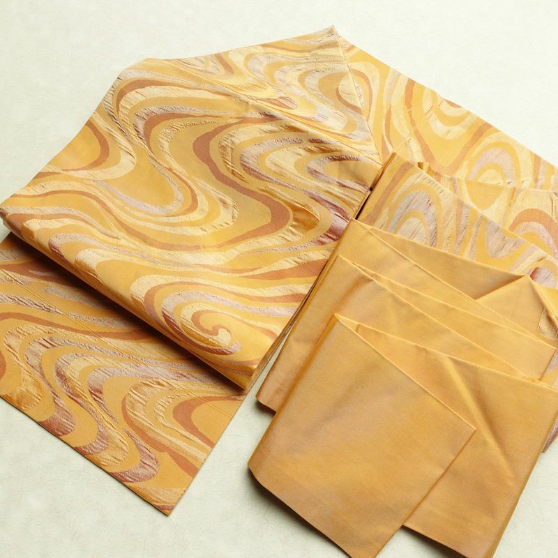 名古屋帯 六通柄 正絹 流水・波柄 名古屋仕立て 帯 橙_画像17