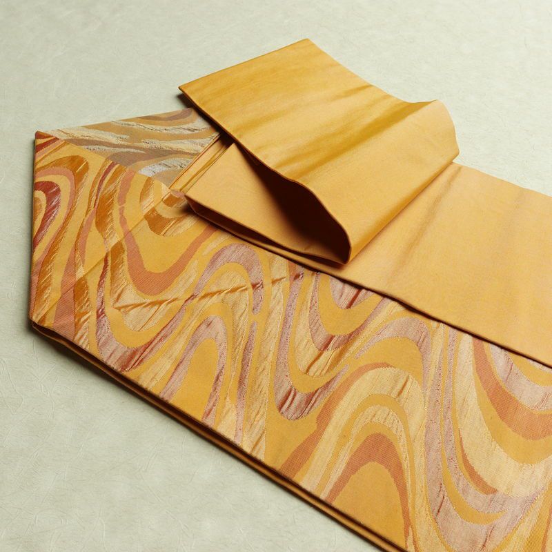 名古屋帯 六通柄 正絹 流水・波柄 名古屋仕立て 帯 橙_画像21