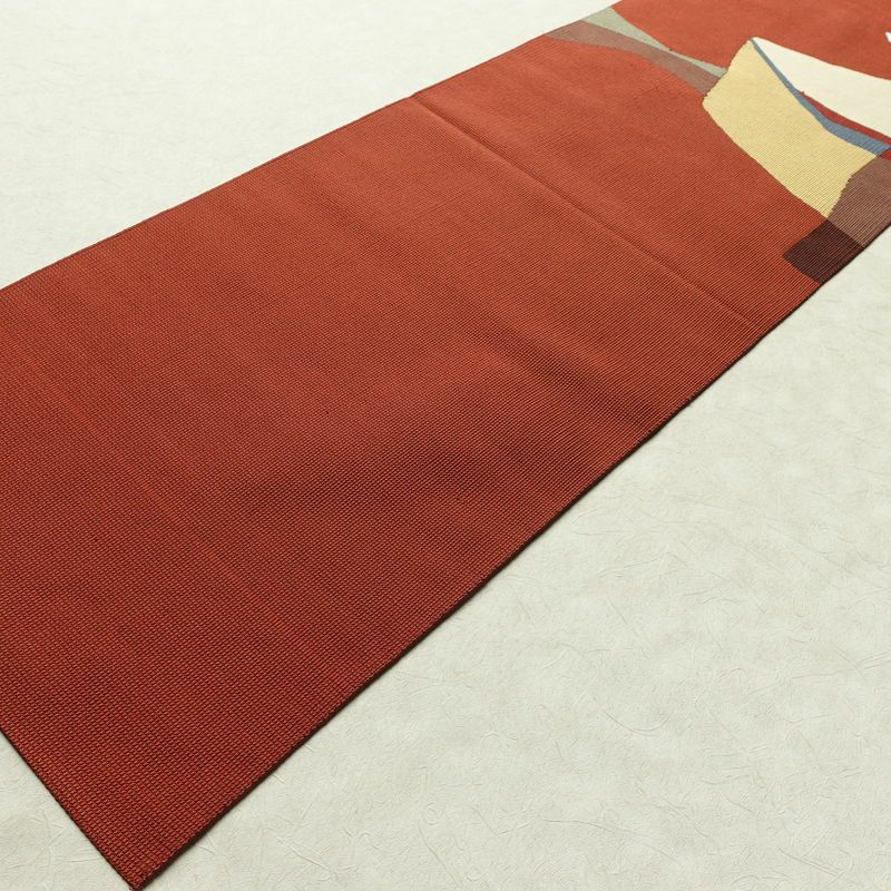 名古屋帯 太鼓柄 正絹 幾何学柄・抽象柄 松葉仕立て 帯 橙_画像8