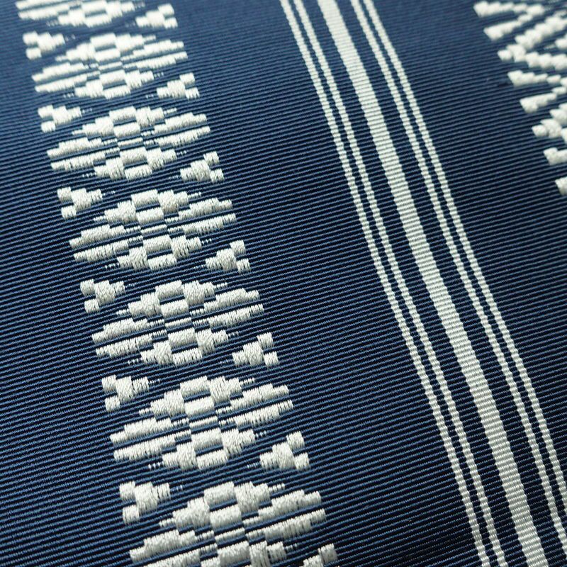 名古屋帯 献上柄 全通柄 正絹 縞柄・線柄 松葉仕立て 帯 青・紺_画像4