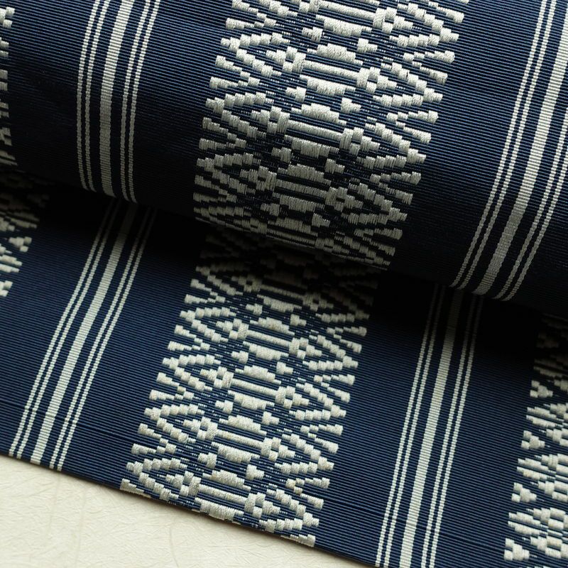 名古屋帯 献上柄 全通柄 正絹 縞柄・線柄 松葉仕立て 帯 青・紺_画像5