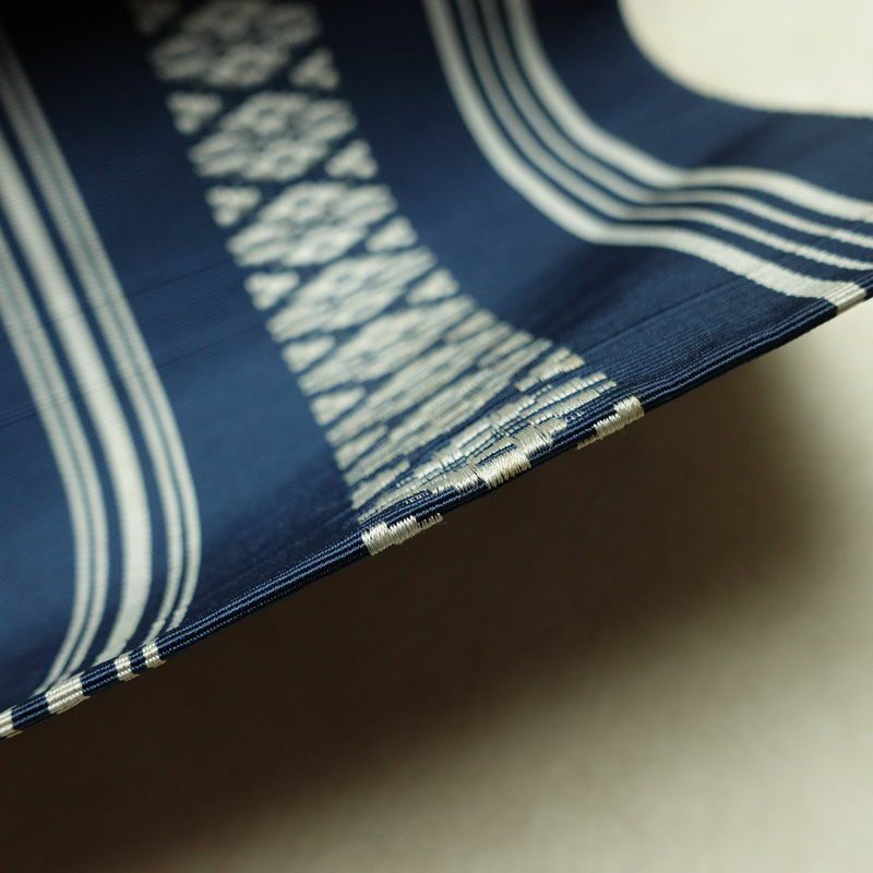 名古屋帯 献上柄 全通柄 正絹 縞柄・線柄 松葉仕立て 帯 青・紺_画像7