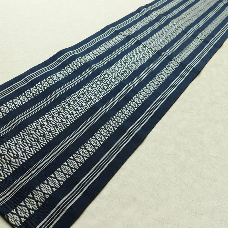 名古屋帯 献上柄 全通柄 正絹 縞柄・線柄 松葉仕立て 帯 青・紺_画像8