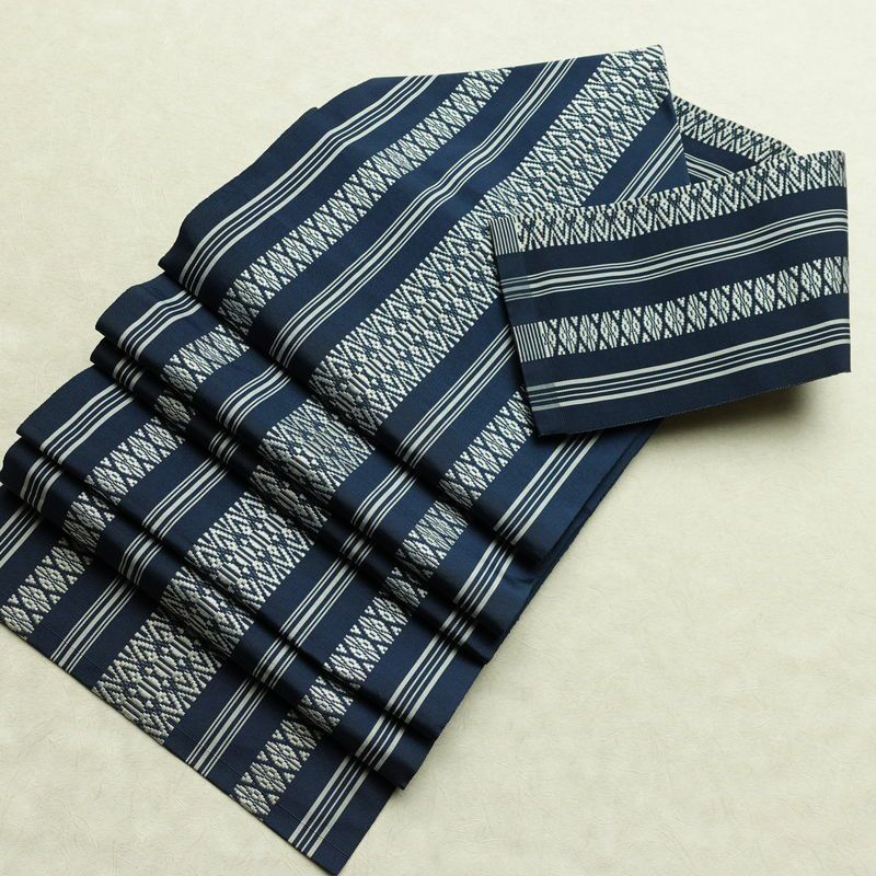 名古屋帯 献上柄 全通柄 正絹 縞柄・線柄 松葉仕立て 帯 青・紺_画像20