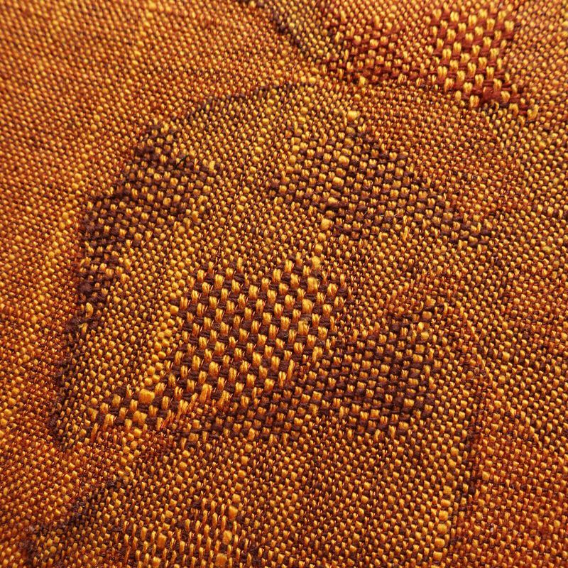 名古屋帯 六通柄 良品 正絹 木の葉・植物柄 松葉仕立て 帯 紬地 橙_画像3