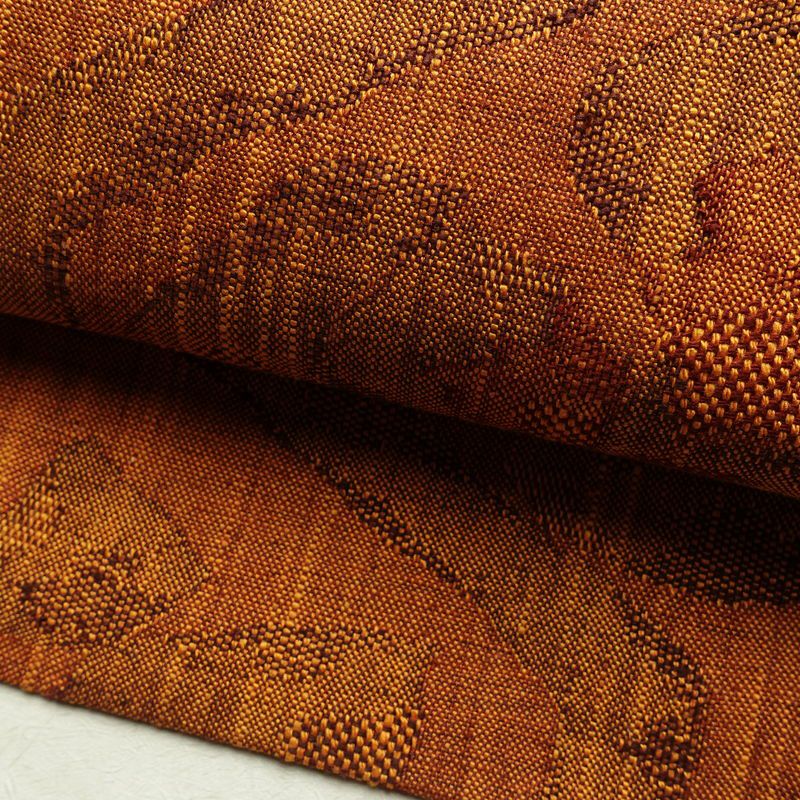 名古屋帯 六通柄 良品 正絹 木の葉・植物柄 松葉仕立て 帯 紬地 橙_画像7