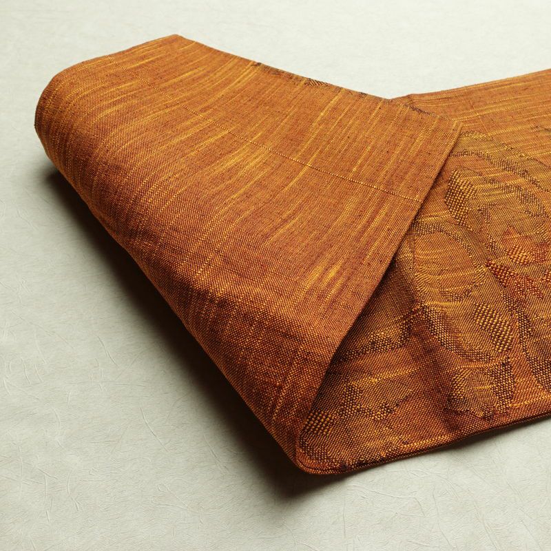 名古屋帯 六通柄 良品 正絹 木の葉・植物柄 松葉仕立て 帯 紬地 橙_画像9