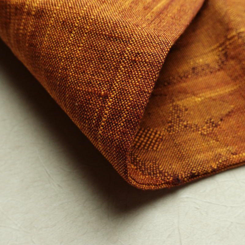 名古屋帯 六通柄 良品 正絹 木の葉・植物柄 松葉仕立て 帯 紬地 橙_画像10