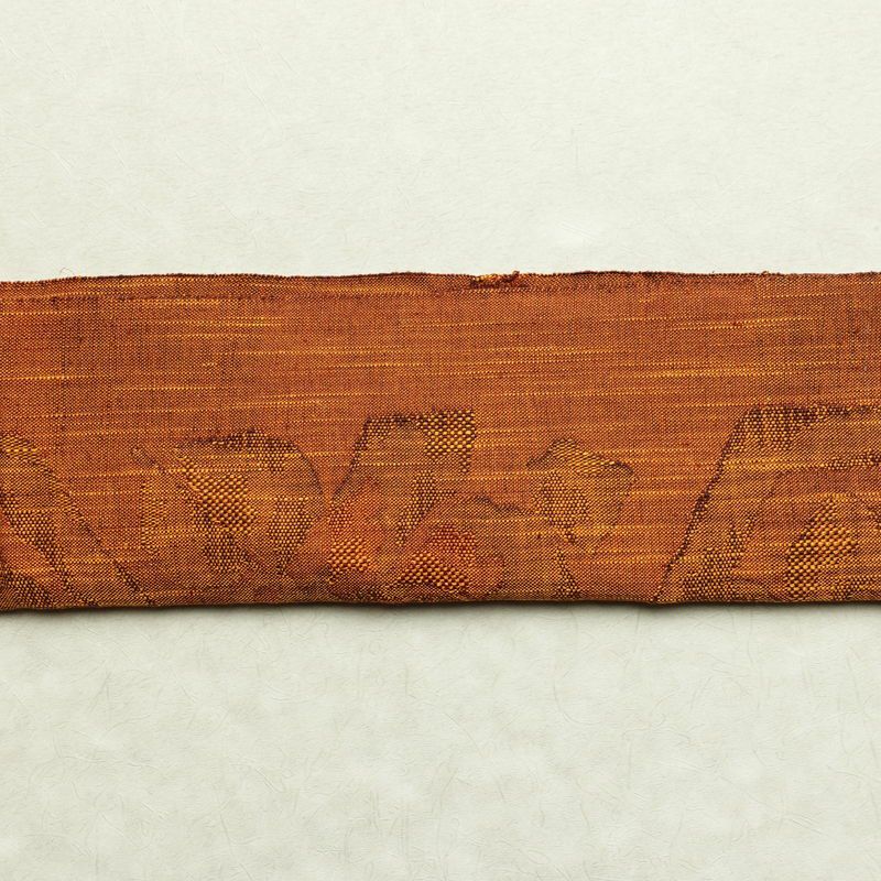 名古屋帯 六通柄 良品 正絹 木の葉・植物柄 松葉仕立て 帯 紬地 橙_画像12