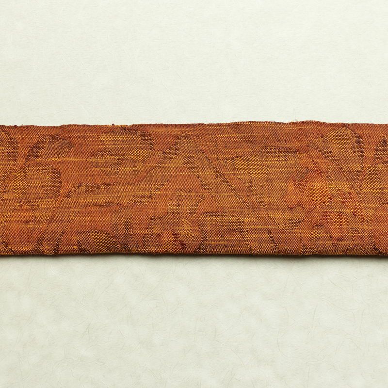 名古屋帯 六通柄 良品 正絹 木の葉・植物柄 松葉仕立て 帯 紬地 橙_画像13