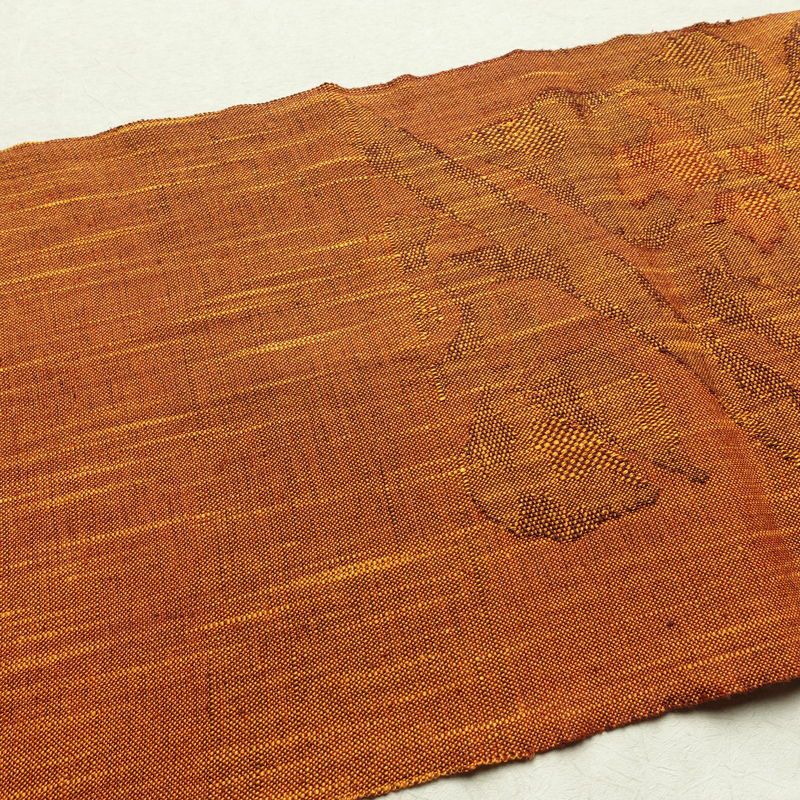 名古屋帯 六通柄 良品 正絹 木の葉・植物柄 松葉仕立て 帯 紬地 橙_画像14