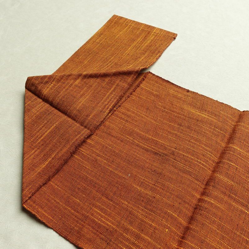 名古屋帯 六通柄 良品 正絹 木の葉・植物柄 松葉仕立て 帯 紬地 橙_画像15