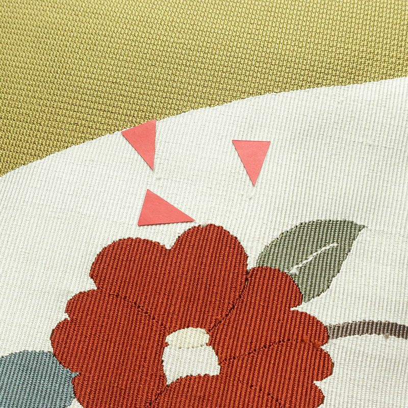 名古屋帯 太鼓柄 正絹 花柄 名古屋仕立て 帯 黄・黄土色_画像4