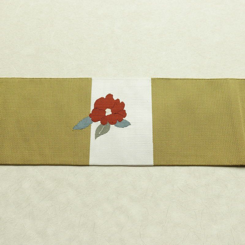 名古屋帯 太鼓柄 正絹 花柄 名古屋仕立て 帯 黄・黄土色_画像12