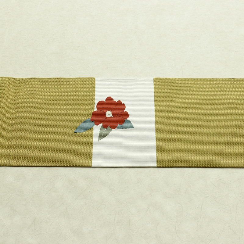 名古屋帯 太鼓柄 正絹 花柄 名古屋仕立て 帯 黄・黄土色_画像14