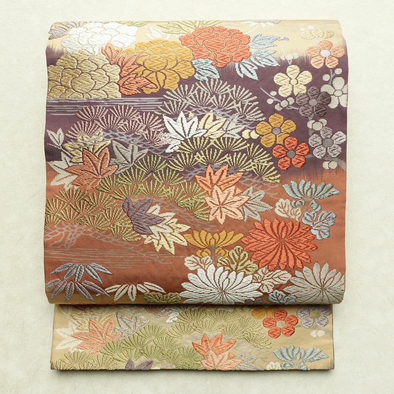 袋帯 六通柄 フォーマル用 正絹 木の葉・植物柄 帯 入学式 卒業式 結婚式 多色使い_画像1