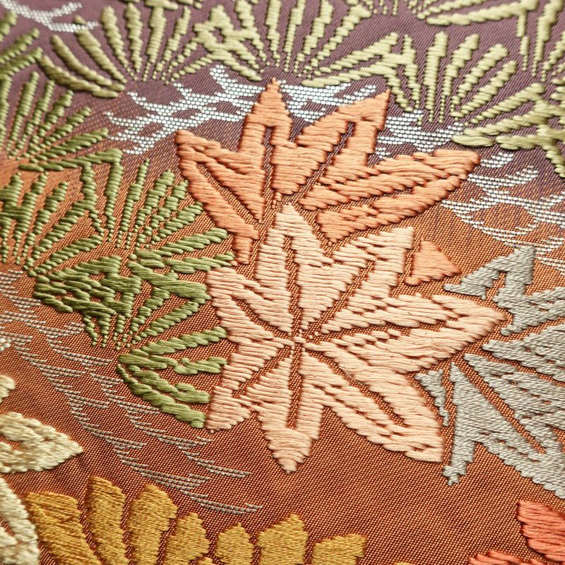 袋帯 六通柄 フォーマル用 正絹 木の葉・植物柄 帯 入学式 卒業式 結婚式 多色使い_画像3