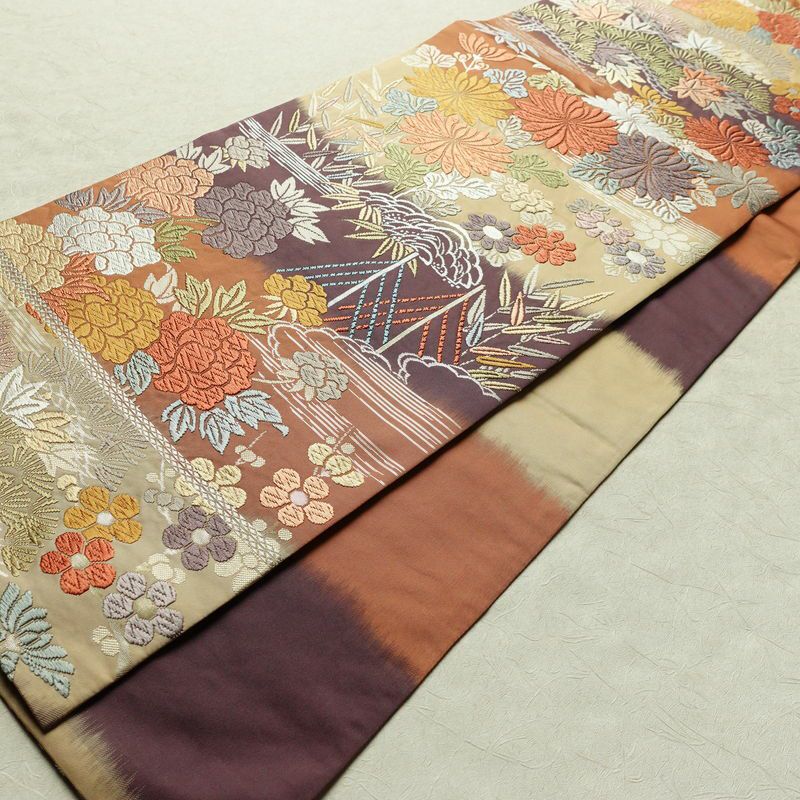 袋帯 六通柄 フォーマル用 正絹 木の葉・植物柄 帯 入学式 卒業式 結婚式 多色使い_画像7