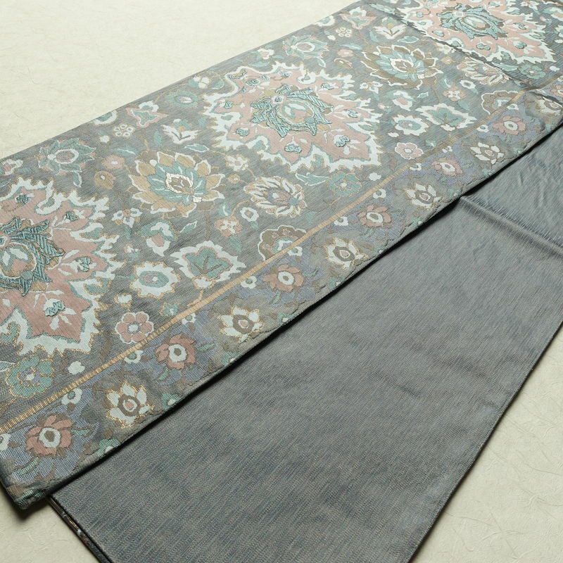 袋帯 六通柄 良品 フォーマル用 正絹 花柄 金通し 帯 入学式 卒業式 結婚式 青・紺_画像9