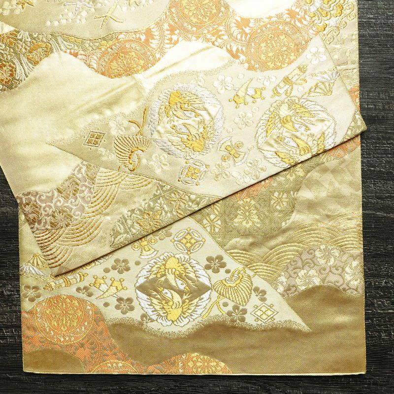 袋帯 六通柄 フォーマル用 正絹 幾何学柄・抽象柄 箔 帯 入学式 卒業式 結婚式 金・銀_画像12