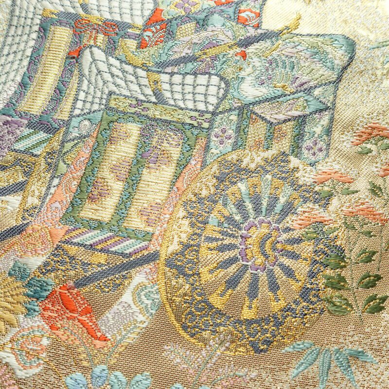 袋帯 嘉祥御車文 六通柄 フォーマル用 正絹 古典柄 箔 金糸 銀糸 帯 入学式 卒業式 結婚式 多色使い_画像3