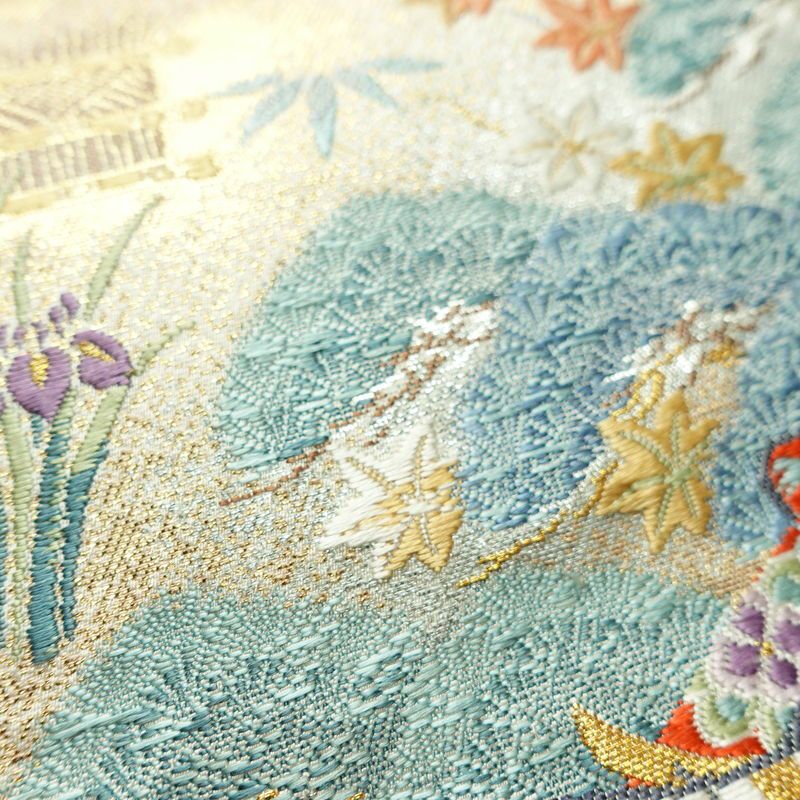 袋帯 嘉祥御車文 六通柄 フォーマル用 正絹 古典柄 箔 金糸 銀糸 帯 入学式 卒業式 結婚式 多色使い_画像5