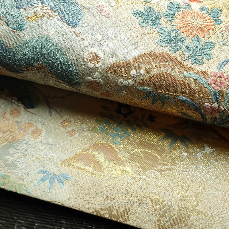 袋帯 嘉祥御車文 六通柄 フォーマル用 正絹 古典柄 箔 金糸 銀糸 帯 入学式 卒業式 結婚式 多色使い_画像8