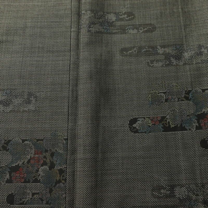 大島紬 良品 創匠きゅうの 古代染色純泥染 証紙あり 正絹 木の葉・植物柄 袷仕立て 身丈162.5cm 裄丈67cm 本場大島紬 伝統工芸 一部しつけ糸付き 着物 茶_画像6