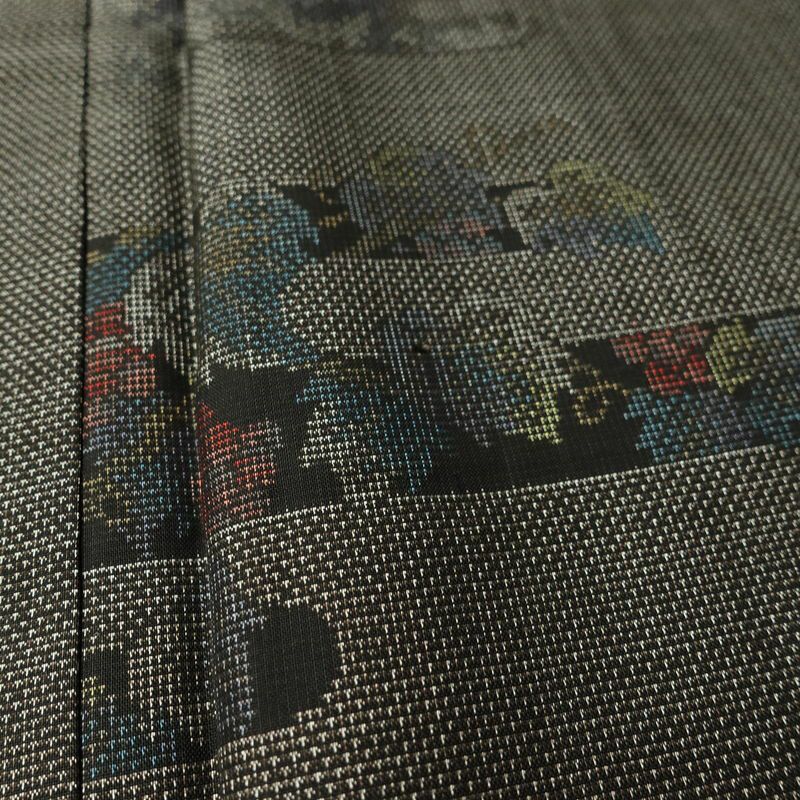 大島紬 良品 創匠きゅうの 古代染色純泥染 証紙あり 正絹 木の葉・植物柄 袷仕立て 身丈162.5cm 裄丈67cm 本場大島紬 伝統工芸 一部しつけ糸付き 着物 茶_画像8