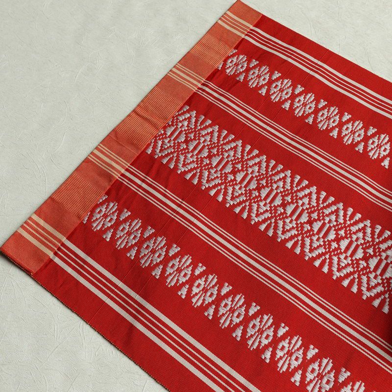 名古屋帯 全通柄 正絹 献上柄 縞柄・線柄 通し仕立て 帯 赤・朱_画像9