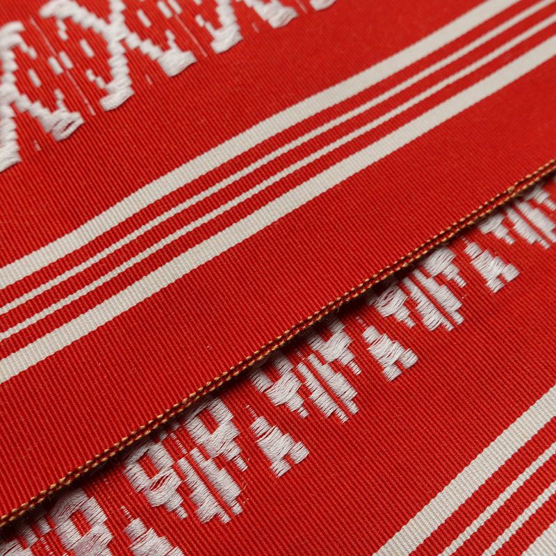 名古屋帯 全通柄 正絹 献上柄 縞柄・線柄 通し仕立て 帯 赤・朱_画像12