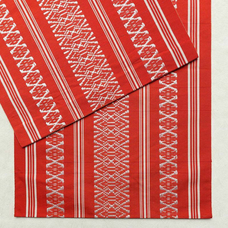 名古屋帯 全通柄 正絹 献上柄 縞柄・線柄 通し仕立て 帯 赤・朱_画像13