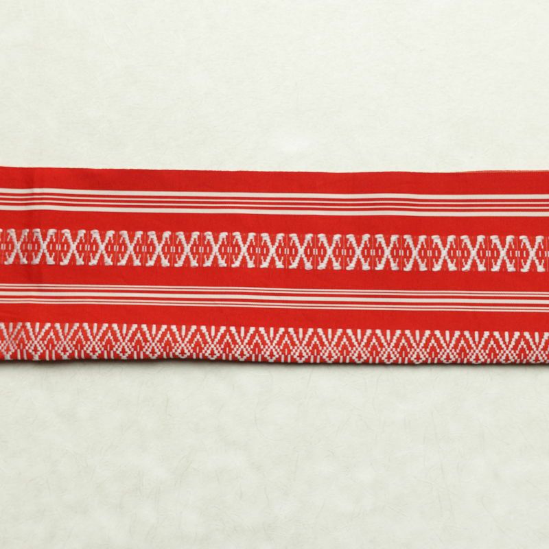 名古屋帯 全通柄 正絹 献上柄 縞柄・線柄 通し仕立て 帯 赤・朱_画像14