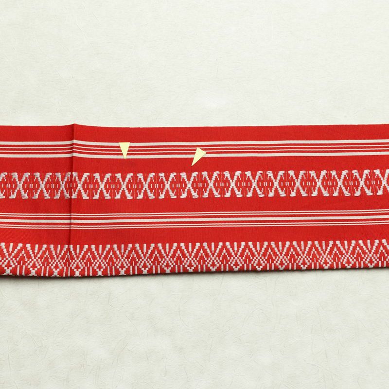 名古屋帯 全通柄 正絹 献上柄 縞柄・線柄 通し仕立て 帯 赤・朱_画像15