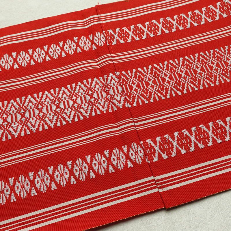 名古屋帯 全通柄 正絹 献上柄 縞柄・線柄 通し仕立て 帯 赤・朱_画像18