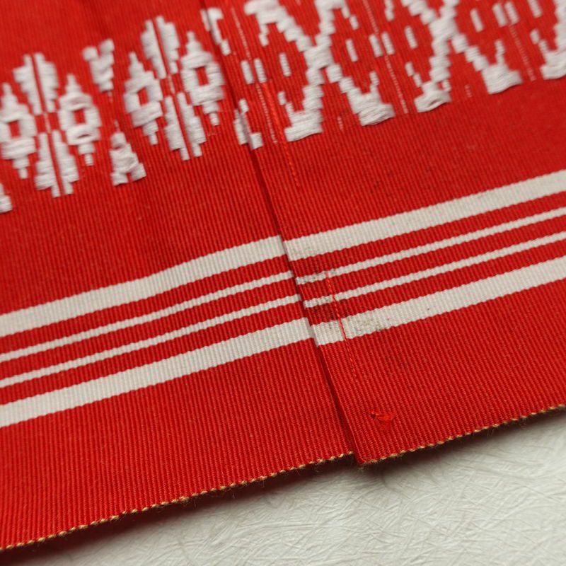 名古屋帯 全通柄 正絹 献上柄 縞柄・線柄 通し仕立て 帯 赤・朱_画像19