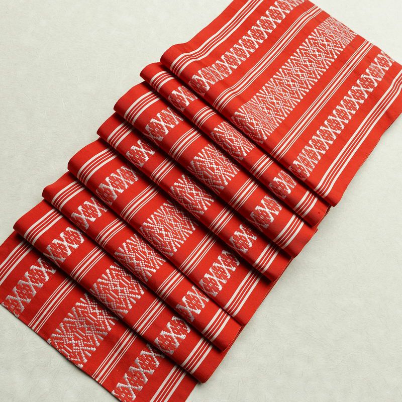 名古屋帯 全通柄 正絹 献上柄 縞柄・線柄 通し仕立て 帯 赤・朱_画像20