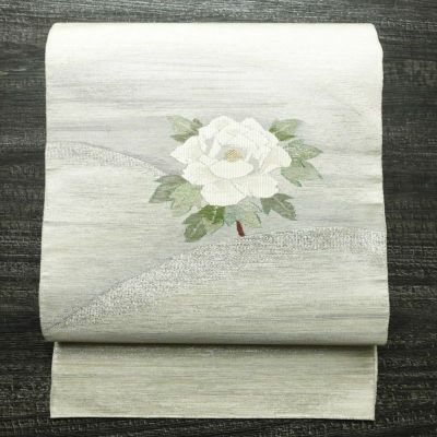 袋帯 太鼓柄 良品 フォーマル用 正絹 花柄 金糸 銀糸 帯 白
