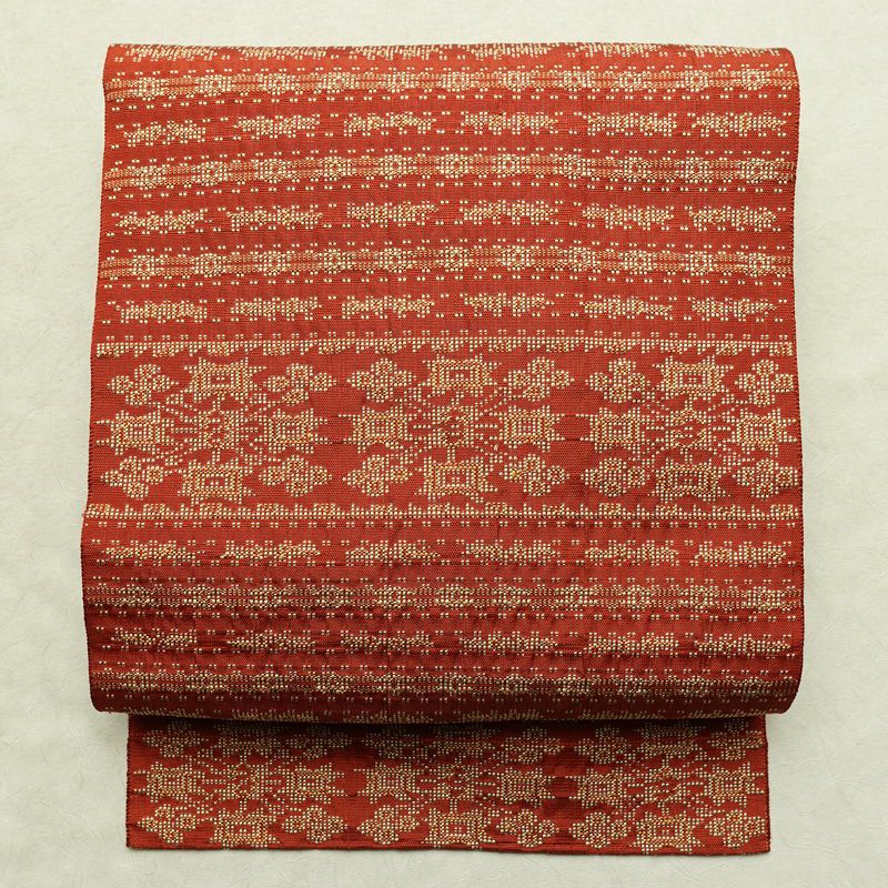 名古屋帯 全通柄 正絹 幾何学柄・抽象柄 名古屋仕立て 帯 橙_画像1