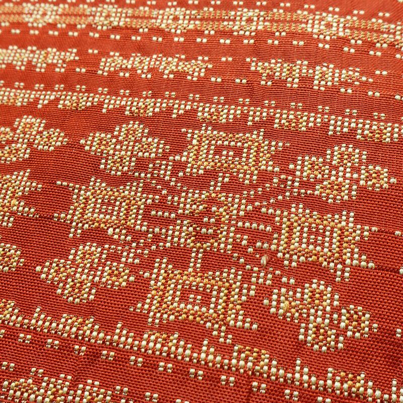 名古屋帯 全通柄 正絹 幾何学柄・抽象柄 名古屋仕立て 帯 橙_画像3