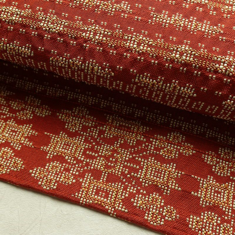 名古屋帯 全通柄 正絹 幾何学柄・抽象柄 名古屋仕立て 帯 橙_画像9